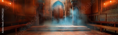 Large fountain of water. Hammam background. Banner photo