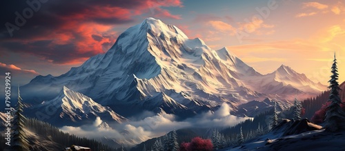 Mountain landscape. Panorama of snow-capped peaks. photo