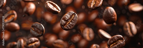 Closeup of falling Brown Roasted Coffee Beans