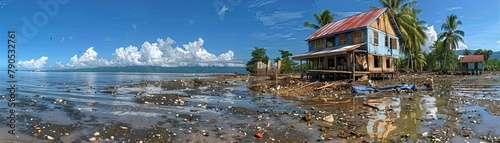 After the coastal damage  infrastructure was destroyed with aid arriving and recovery work underway