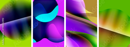 A vibrant collage of colorful abstract images featuring tints and shades of purple, violet, magenta, and electric blue on a green background, inspired by terrestrial plants and petals