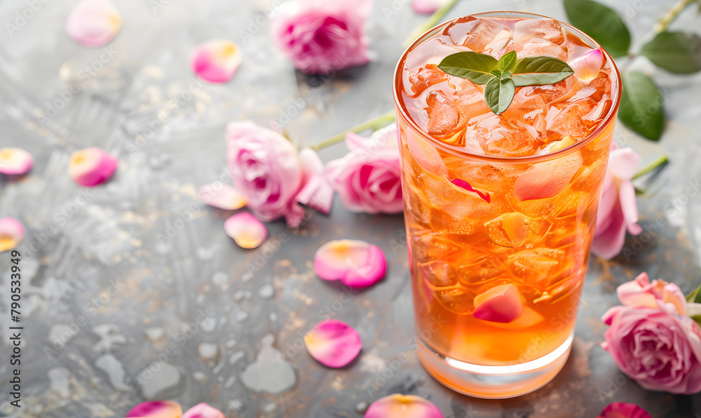 tea rose flower cocktail summer party, Generative AI tea rose flower cocktail summer party, Generative AI