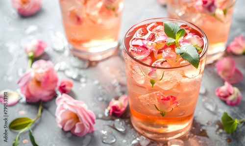 tea rose flower cocktail summer party, Generative AI 