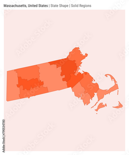 Massachusetts, United States. Simple vector map. State shape. Solid Regions style. Border of Massachusetts. Vector illustration.