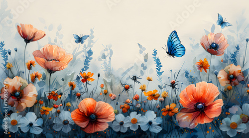 Interactive Garden Palette: Watercolor Template for Personalized Butterfly and Flower Combinations photo