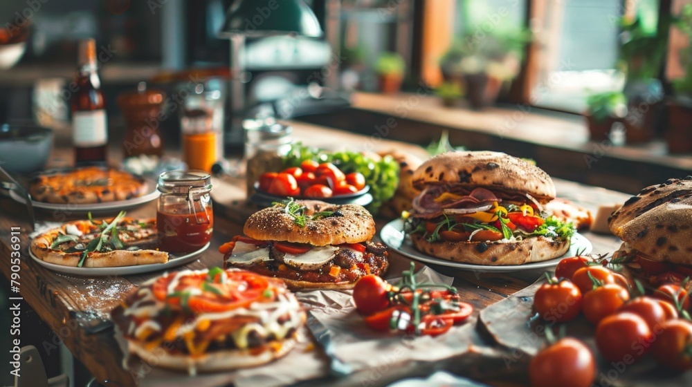 Many plates of food on a table Many plates of food on a table