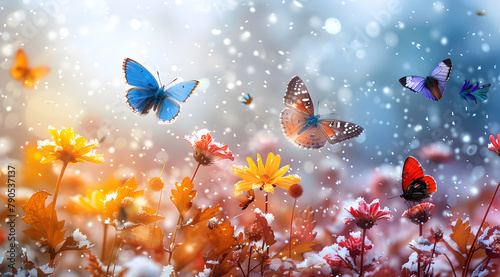 Butterfly Kaleidoscope  Panoramic Evolution of Blue Butterflies Amidst Changing Seasons