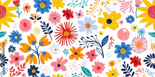 Vibrant floral design in a playful children s style.