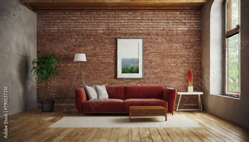 modern living room with red sofa, couch, wall, house, floor, chair, apartment