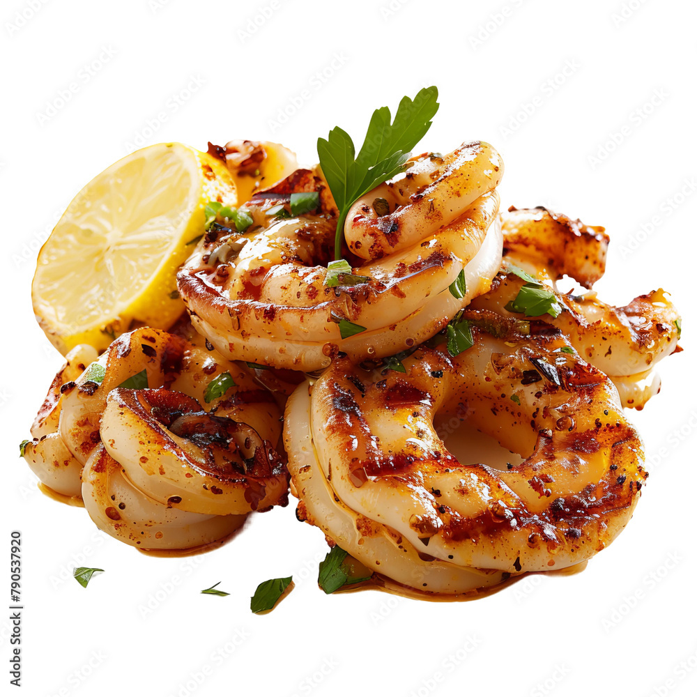 Tasty Grilled Calamari Isolated On White Background Tasty Grilled Calamari Isolated On White Background