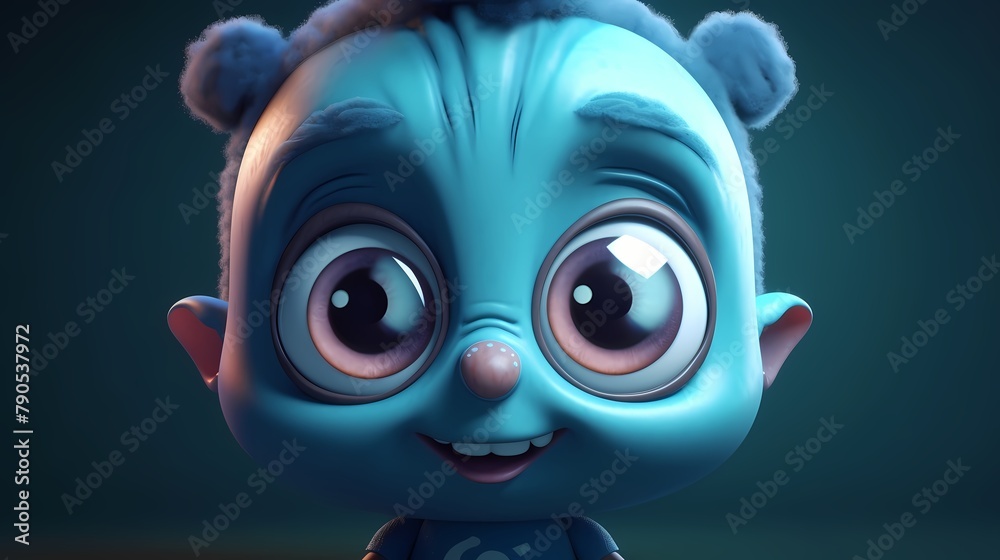 **An adorable 3D character with oversized eyes and a mischievous smile