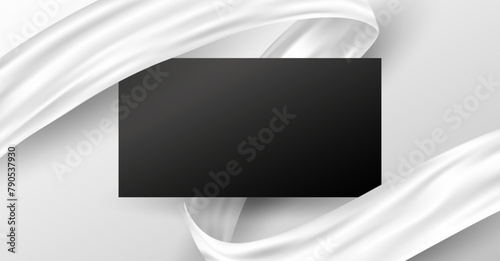 Blank business card with white fabric on grey background Vector illustration
