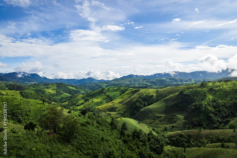 Beautiful sunlight and blue sky with cloud over the mountain of Thailand. Beautiful sunlight and blue sky with cloud over the mountain of Thailand.