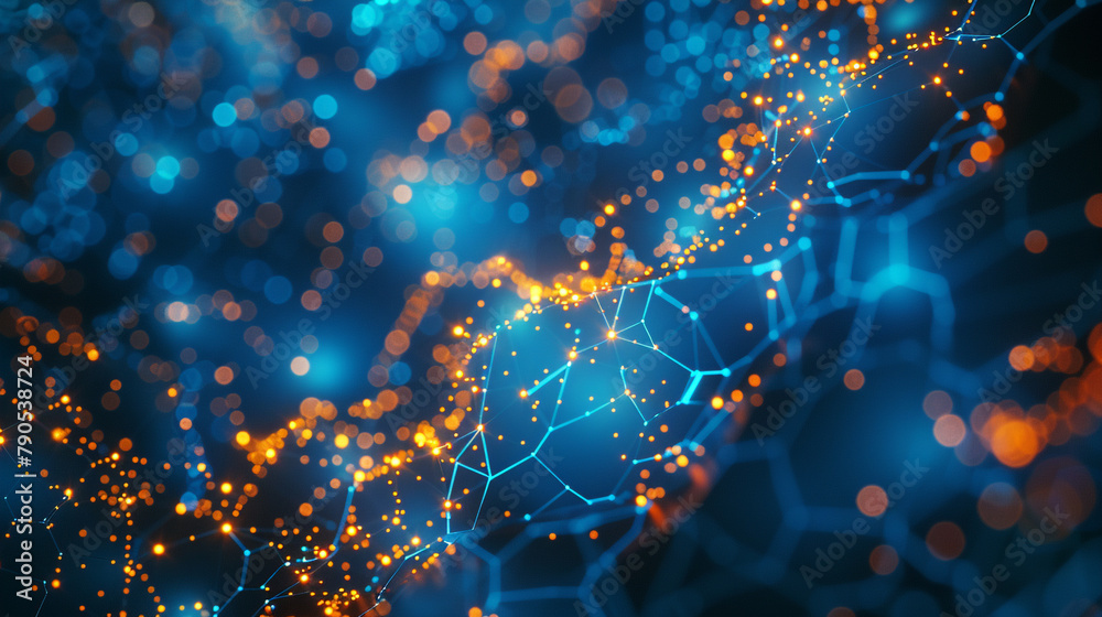 An abstract map of the internet, with glowing nodes and connections ...