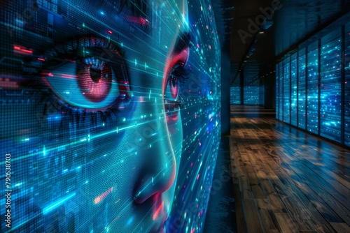 Artistic representation of a woman's face with digital data, symbolizing artificial intelligence.