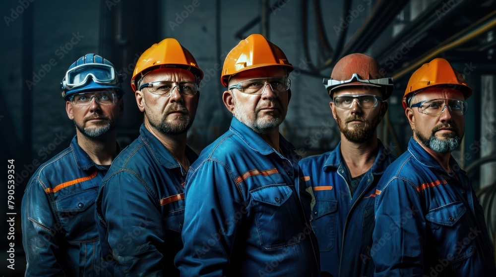 A Portrait of a mechanical production team full of quality skills in maintenance and training of industrial workers.