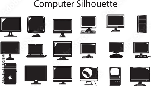 Bundle of Silhouette Computer Monitor vector illustration.