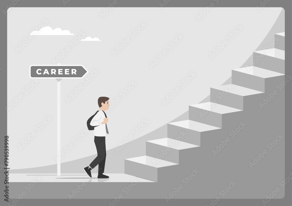 Fresh Graduate life journey walking to face career stair path that long and steep 