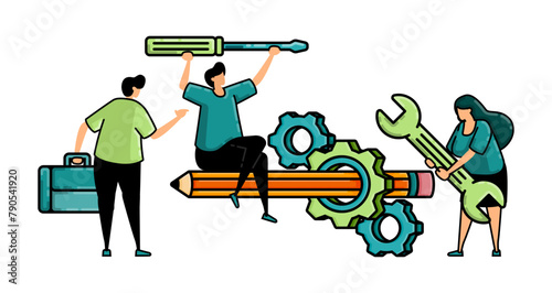 illustration of hiring with learning and teaching vocational education to find and get jobs in vocational school, engineering and industry