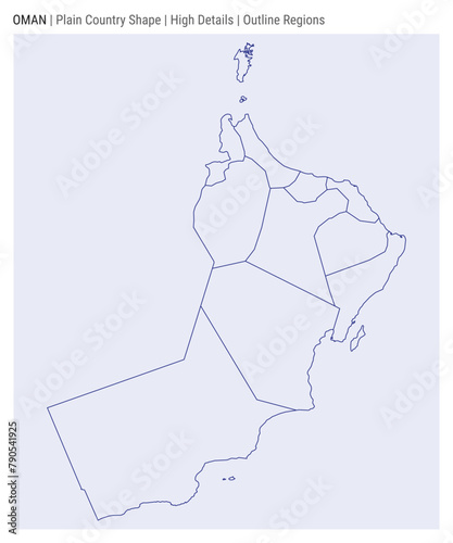 Oman plain country map. High details. Outline regions style. Shape of Oman. Vector illustration.
