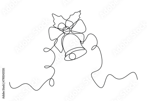 Christmas bell continuous one line drawing vector illustration