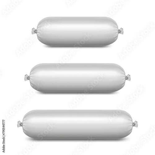 Vector 3d Realistic Blank White Polyethylene Sausage, Pie or Ice Cream Packaging. Design Template for Mockup, Closeup, Isolated, Front View