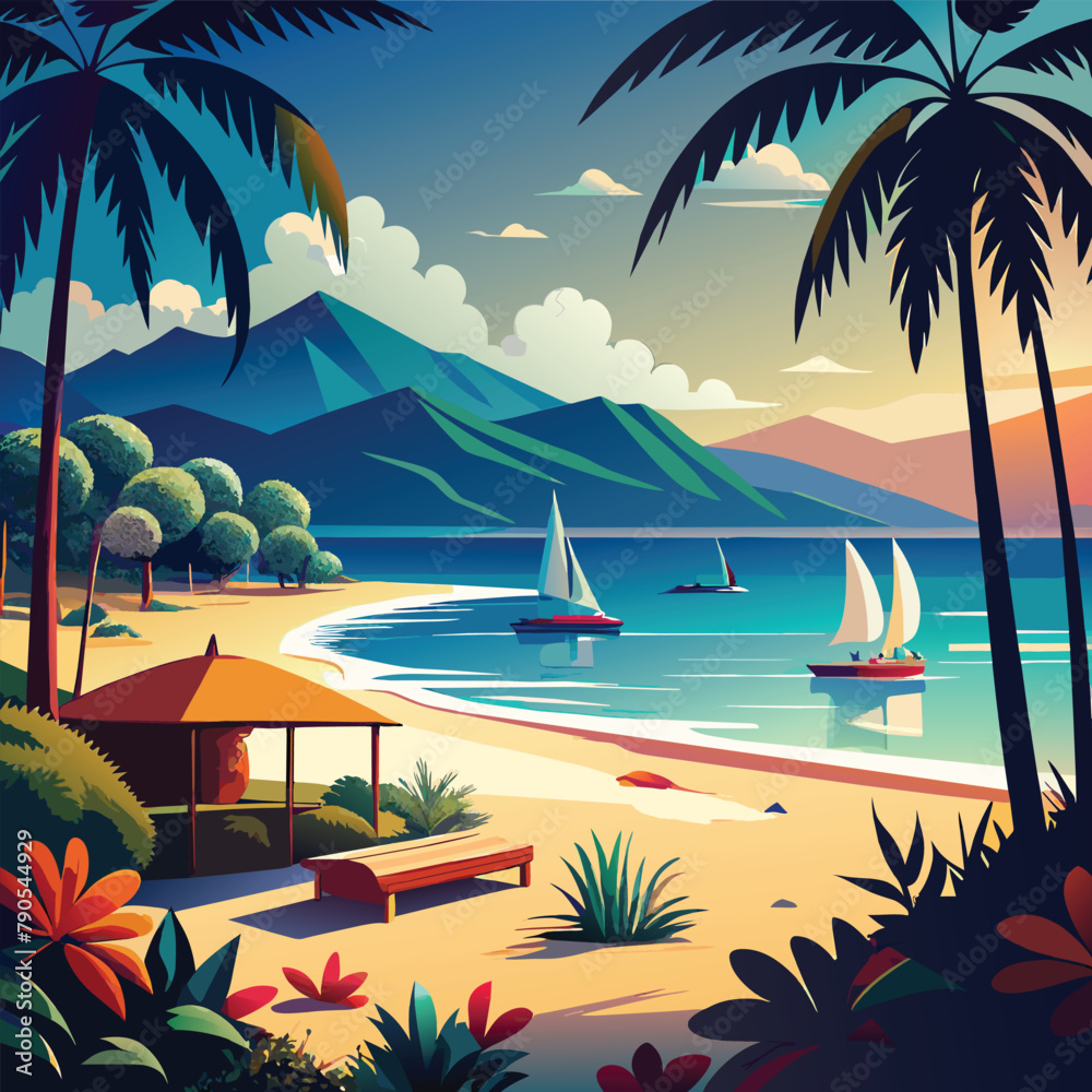 Vector Beach Sunset Vector Illustration Summer Background summer vector-beach-sunset-vector-illustration-summer-background-summer