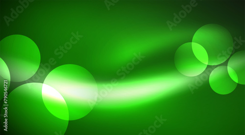 A green background with circles and a lens flare emitting light, using electric blue and graphics to create a technologyinspired pattern. Macro photography captures the detail of a terrestrial plant