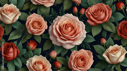 Beautiful romantic flower collection with roses, leaves, floral bouquets, flower compositions, Generative.AI 