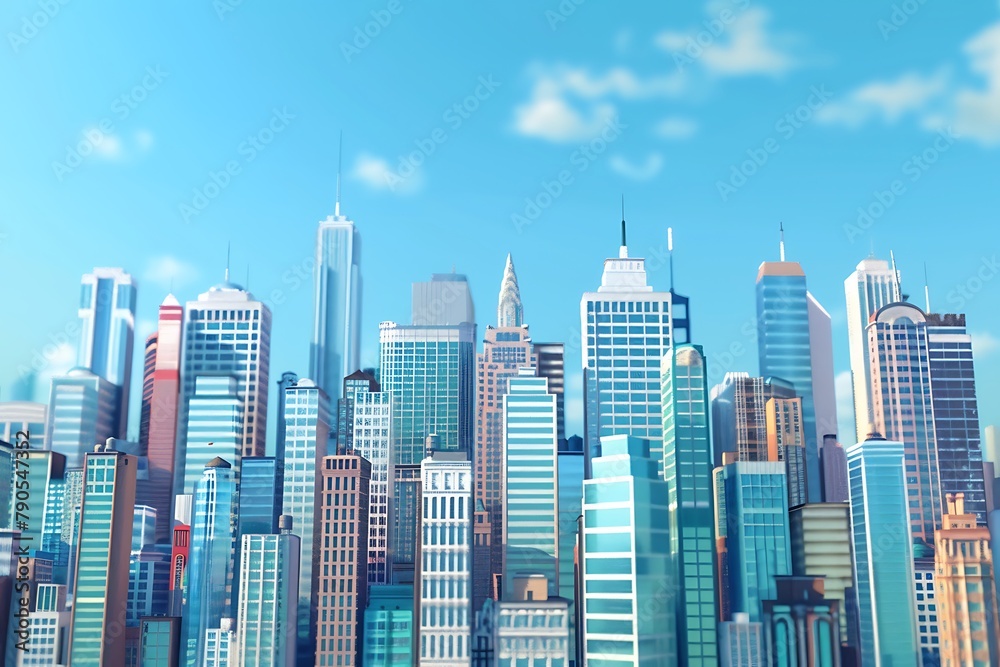 : A 3D vector representation of a city skyline, with towering skyscrapers symbolizing thriving businesses.