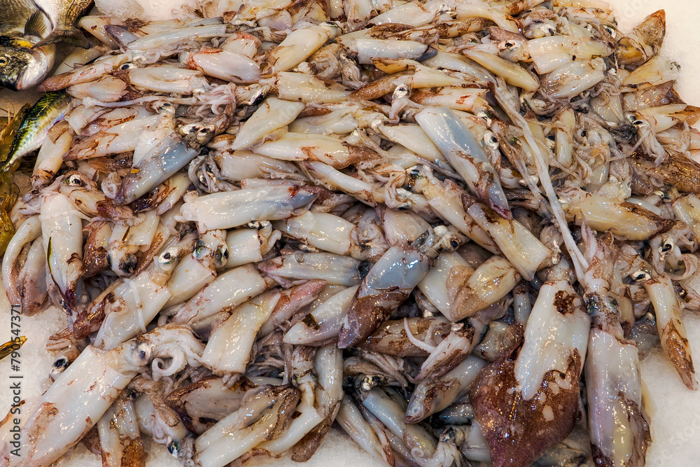 Seafood prepared for sale at the fish market in Kusudasi. Türkiye