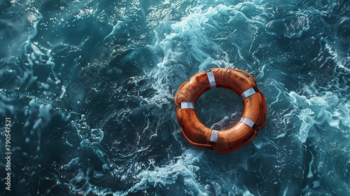 A lifebuoy with cracks and pieces missing, floating in turbulent waters This symbolizes the inadequacy of some insurance policies in providing sufficient support during critical times photo