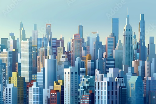   A 3D vector representation of a city skyline  with towering skyscrapers symbolizing thriving businesses.