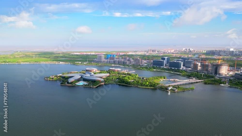 Aerial Photography of the South Island Scenery of Dishui Lake in Lingang New City, Shanghai, China photo