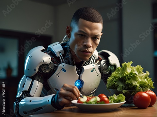 Default cyborg preparando una ensalada photo