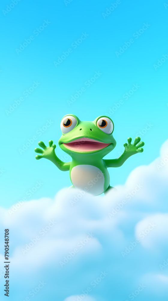 Obraz premium Cute cartoon animation style frog jumping in the air