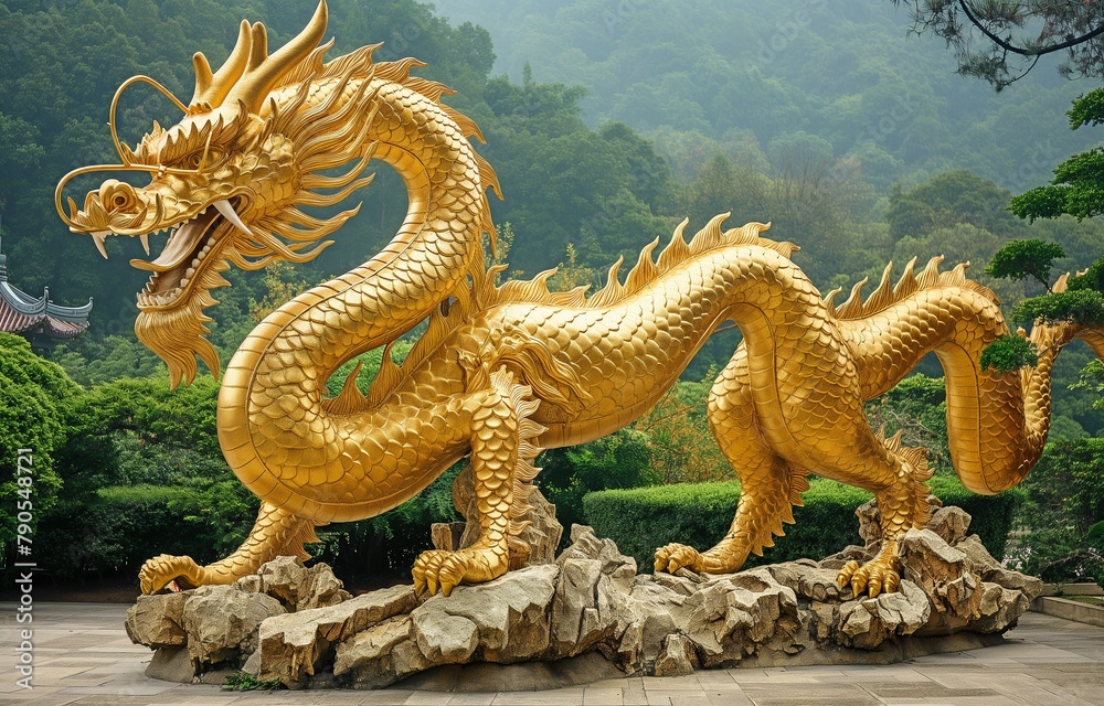 Fototapeta premium Chinese dragon, enormous and golden.