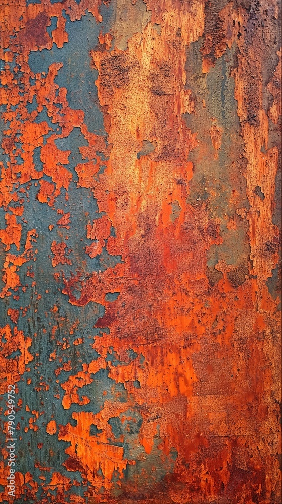 aged orange-red metal surface rusted. An old, oxidised patina with a copper hue