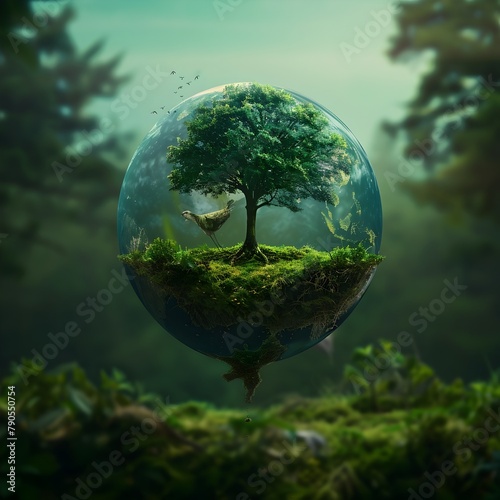 3D Rendered Earth: Green Forest Growing from its Core Symbolizing and Sustainability