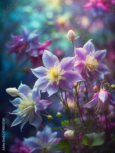 Columbine flowers against a softly blurred backdrop, spring and fresh summer floral wallpaper