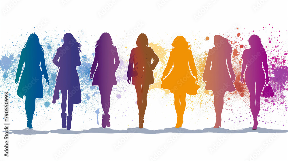 Group of women of different nationalities and cultures, skin colors and hairstyles. Society or population, social diversity. Cartoon characters. Vector illustration in flat design, isolated on white