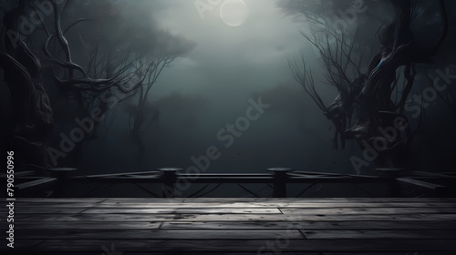 Dark fantasy  foggy background of wooden floor