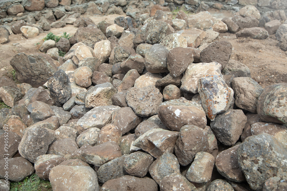 Stack of rough stones in outdoor.