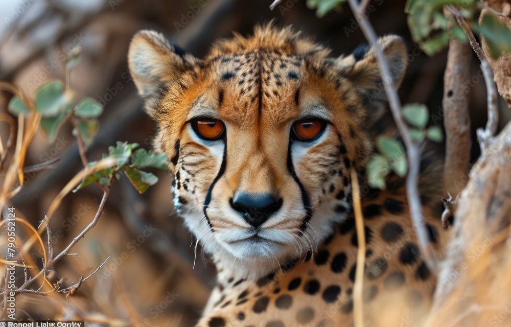 Fototapeta premium Cheetah Gaze Amidst Foliage