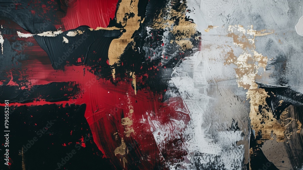 Fototapeta premium abstract painting in the light silver and gold style that combines black and red with white and grey tones background