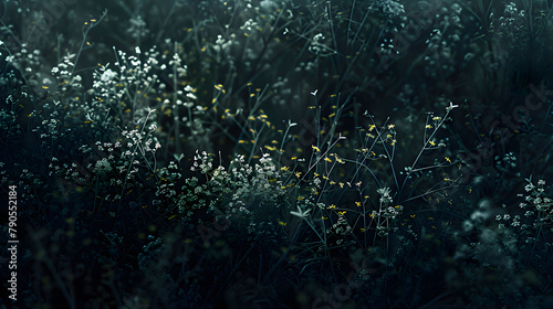 a grassy field with white flowers and green stems. Generative AI