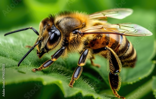 Detailed Honeybee on Leaf