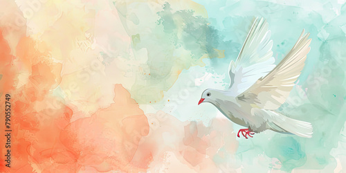 Peace Dove on Watercolor Texture with Space for Text. Vector Graphic.