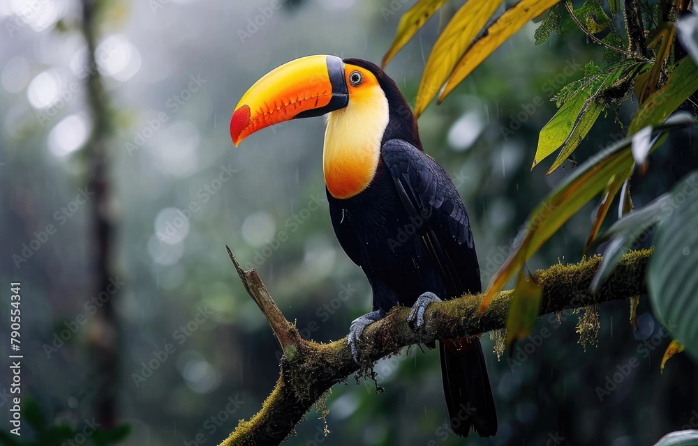 Obraz premium Tropical Toucan in Misty Rainforest