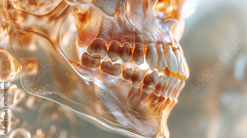 Transparent Human Skull Anatomy in Golden Hue - Medical Illustration photo